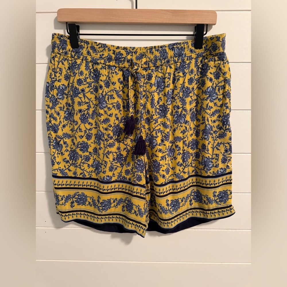 J. Jill Yellow Blue French Country Print Pull-on Shorts Size Medium